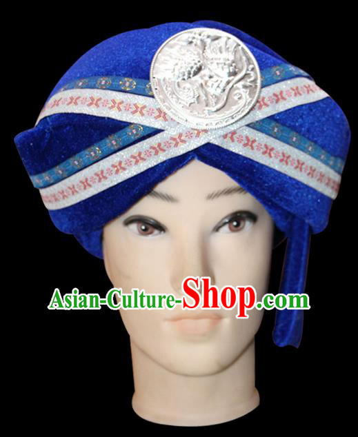 Traditional Chinese Miao Nationality Jewelry Accessories Hats, Tujiazu Ethnic Accessories, Chinese Minority Tujia Nationality Embroidery Headwear Hat for Men