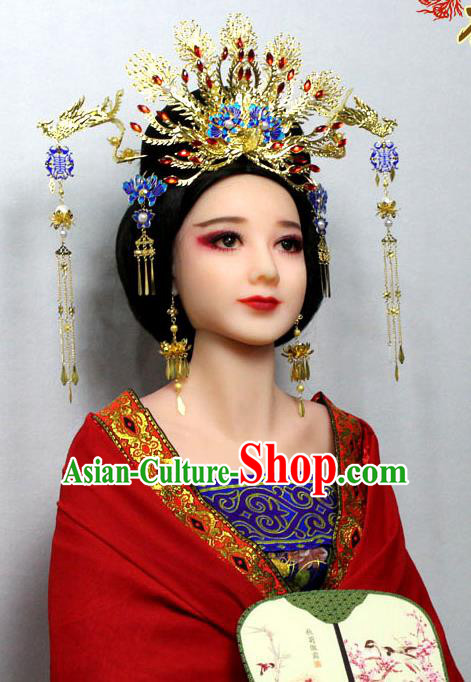Chinese Ancient Style Hair Jewelry Accessories, Blueing Hairpins, Tang Dynasty Wedding Bride Imperial Empress Handmade Phoenix for Women