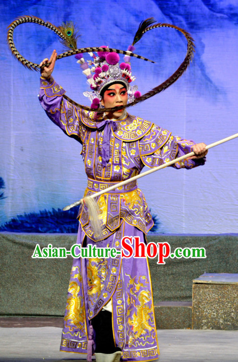 Chinese Ancient Peking Opera Wusheng Costumes and Headdress Complete Set for Men