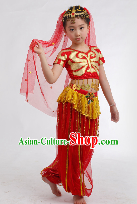 Chinese Competition Indian Dance Costumes Kids Dance Costumes Folk Dances Ethnic Dance Fan Dance Dancing Dancewear for Children