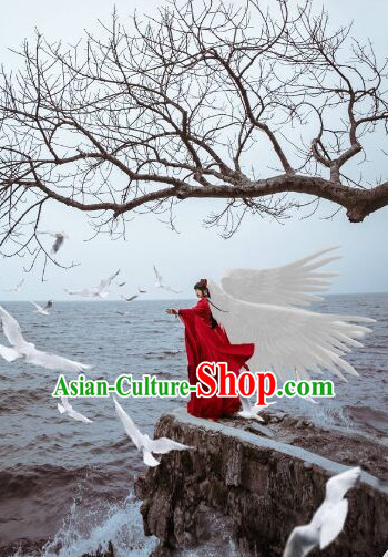 Top Chinese Ancient Red Fairy Angel Costumes Complete Set for Women