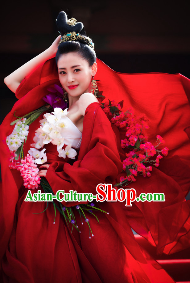 Ancient Chinese Brides Wedding Dress Authentic Clothes Culture Han Dresses Traditional National Dress Clothing and Headpieces Complete Set