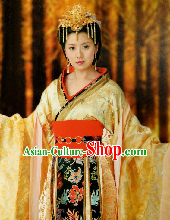 Ancient Chinese Style Princess Costumes Dress Authentic Clothes Culture Han Dresses Traditional National Dress Clothing and Headpieces Complete Set