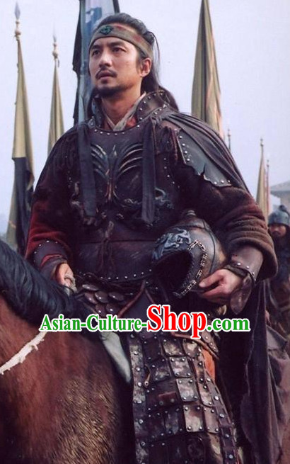 Traditional Chinese Ancient Style Wuxia Fighter Armor Costumes Clothing and Helmet Complete Set for Men