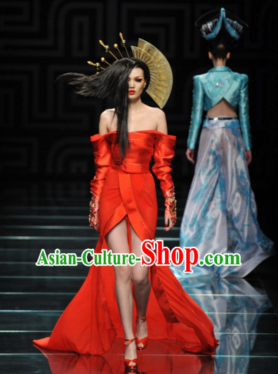 Custom Tailored Custom Make Made to Order Chinese Style Custom Made Professional Stage Performance Costumes and Hair Decoration Complete Set