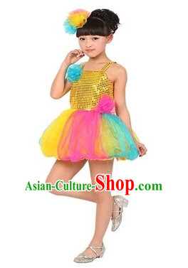 Chinese Traditional Stage Dance Dancewear Costumes Dancer Costumes Dance Costumes Clothes and Headdress Complete Set for Children
