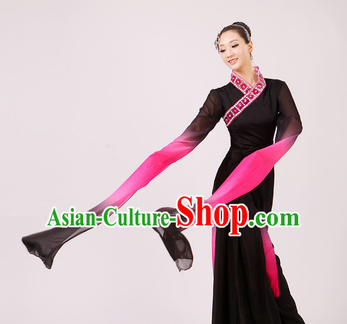 Chinese Traditional Stage Long Sleeves Dance Dancewear Costumes Dancer Costumes Dance Costumes Clothes and Headdress Complete Set for Girls Ladies