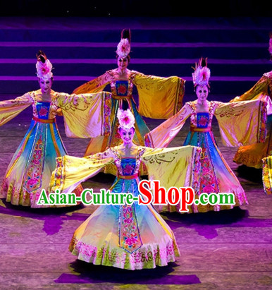 Chinese Ancient Palace Dancer Classical Dancing Costumes and Headwear Complete Set for Women