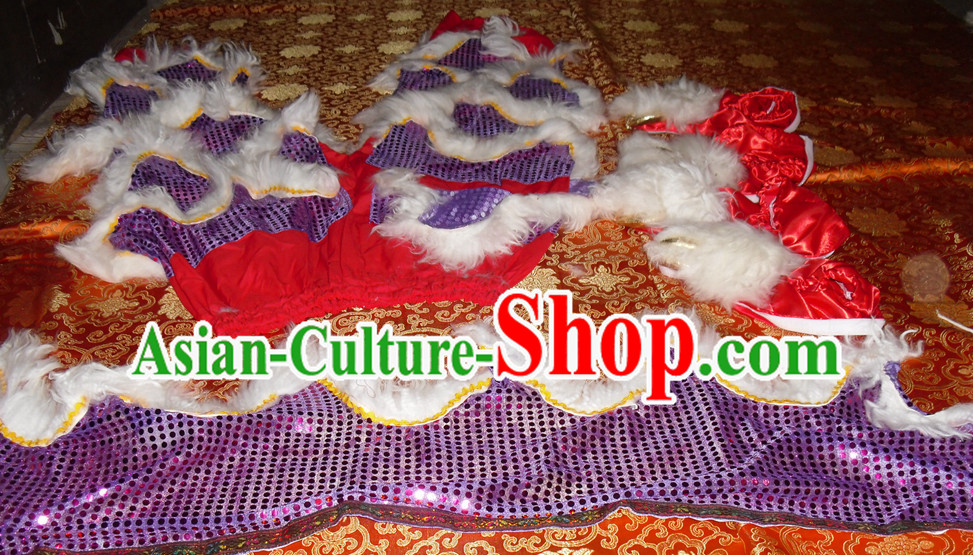 Puprle Color White Wool Top Asian Chinese Troupe Performance 2 Pairs of Lion Dance Pants and Claws