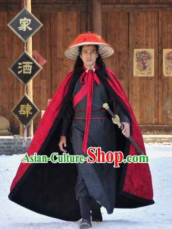 Ancient Chinese Style Bodyguard Lin Chong Superhero Costumes Clothing and Hat for Men