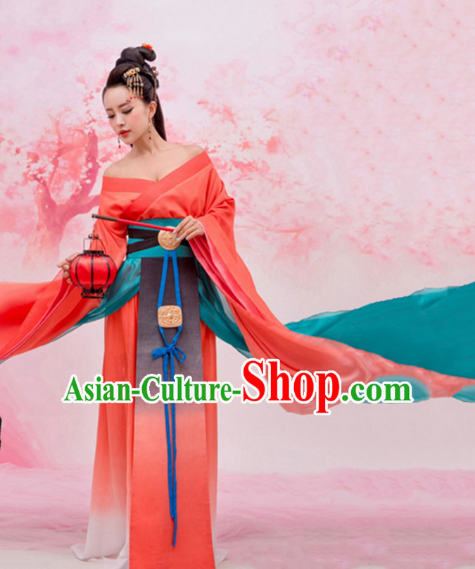 Ancient Chinese Princess Hanfu Dress Hanbok Kimono Cosplay Costume Traditional Dresses and Headpieces Complete Set