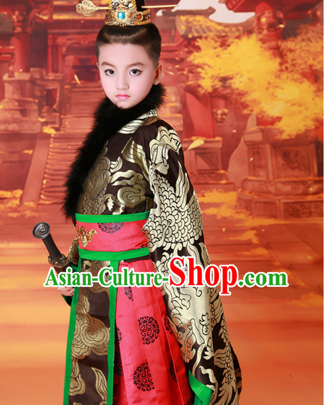Ancient Chinese Prince Dress Emperor Costumes Dragon Robe and Hat Crown Complete Set for Men