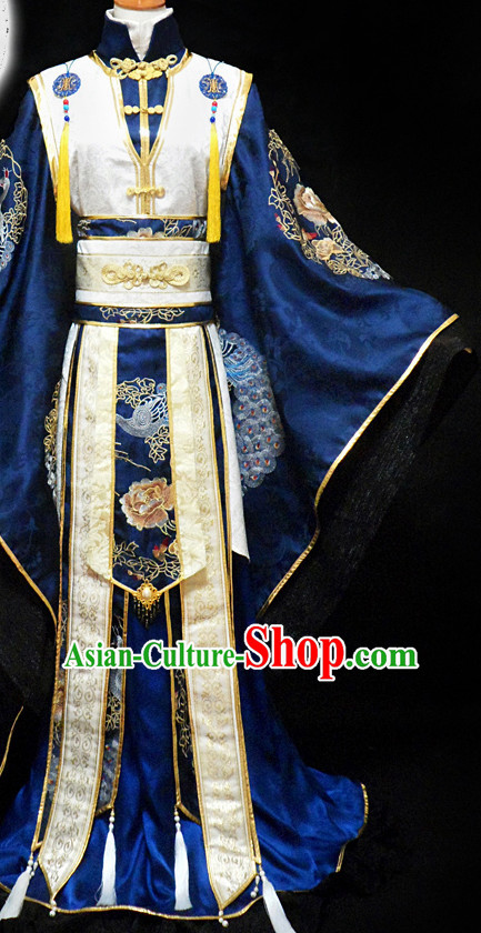 Blue Ancient Chinese Warrior Emperor Costume Hanfu Costumes High Quality Chinese National Costumes Complete Set for Men
