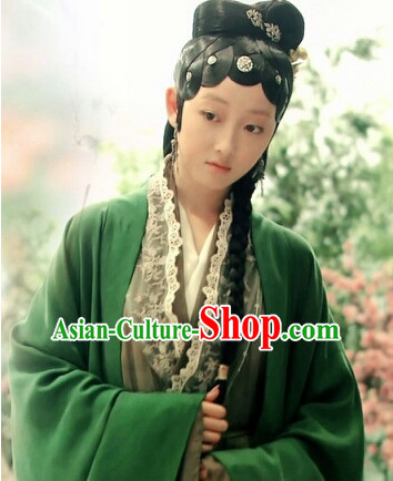 Chinese Green Hanfu Noblewoman Robe Clothing Handmade Bjd Dress Opera Costume Drama Costumes Complete Set