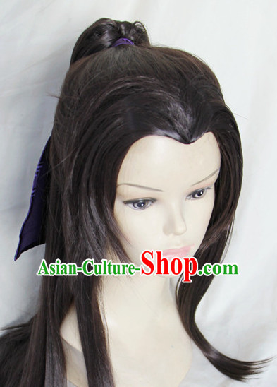 Chinese Ancient Style Long Black Hair Wig Hair Decoration Wigs Set
