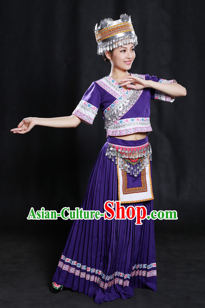 Chinese Yi Lao Miao Zhuang Bai Yao Minority Women Dresses Ethnic Clothing Minority Dance Costume Minority Dress Complete Set