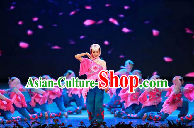 Traditional Chinese Yangge, Children Fan Dancing Wholesale Costume, Folk Dance Yangko Costume, Traditional Chinese Hui Minority Nationality Dancewear for Kids