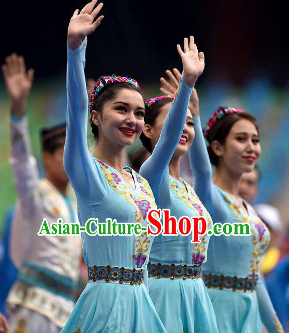 Traditional Chinese Yangge, Fan Dancing Wholesale Costume, Folk Dance Yangko Dance Costume, Traditional Chinese Uyghur Nationality Drums Dancewear for Women