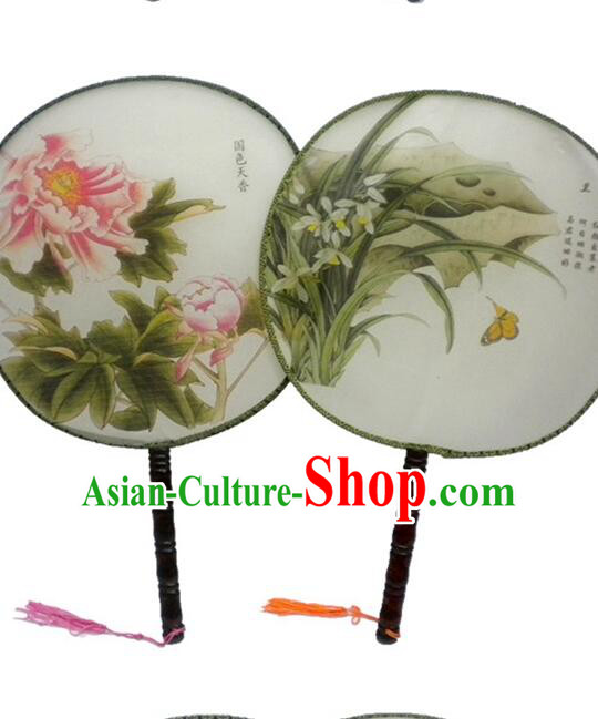 Ancient Chinese Tuan Shan Circular Fan Moon Shaped Fan Stage Property Dance Chinese Painting Ancient Beauty