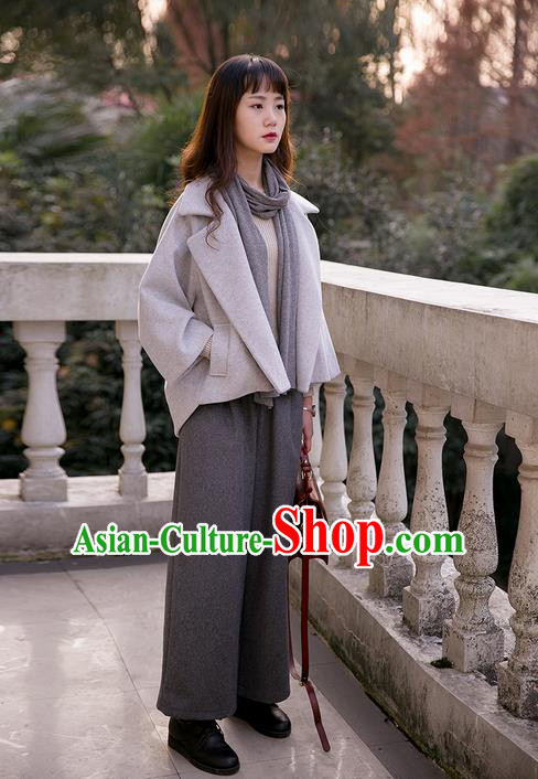 Traditional Classic Women Clothing, Traditional Classic Grey Pure Woolen Tweed Jacket Wool Coats