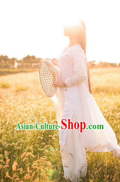 Traditional Classic Women Costumes, Traditional Classic Chinese Style Restoring Ancient White Cardigan Wearing Hanfu Shawl