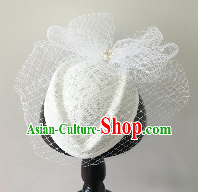 Handmade Baroque Hair Accessories White Lace Headwear, Bride Ceremonial Occasions Veil Hat for Women