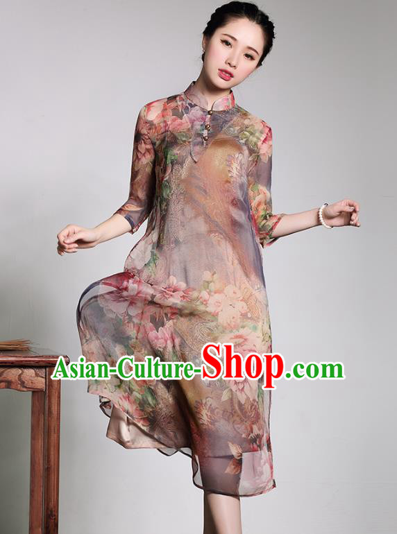 Traditional Chinese National Costume Silk Qipao Dress, China Tang Suit Chirpaur Chiffon Cheongsam for Women