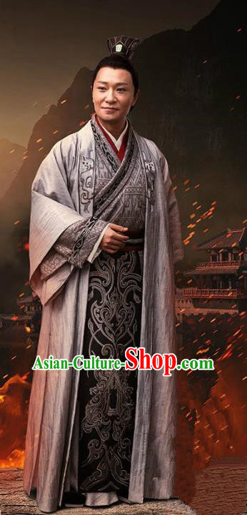 Traditional Chinese Ancient Han Dynasty Emperor Costume, Chinese Three Kingdoms Period Royal Highness Embroidered Hanfu Clothing for Men