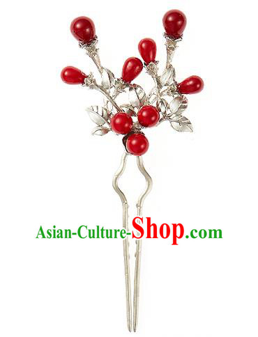 Korean National Wedding Hair Accessories Bride Hairpins Red Beads Hair Clip, Korean Hanbok Fashion Palace Hair Clasp for Women