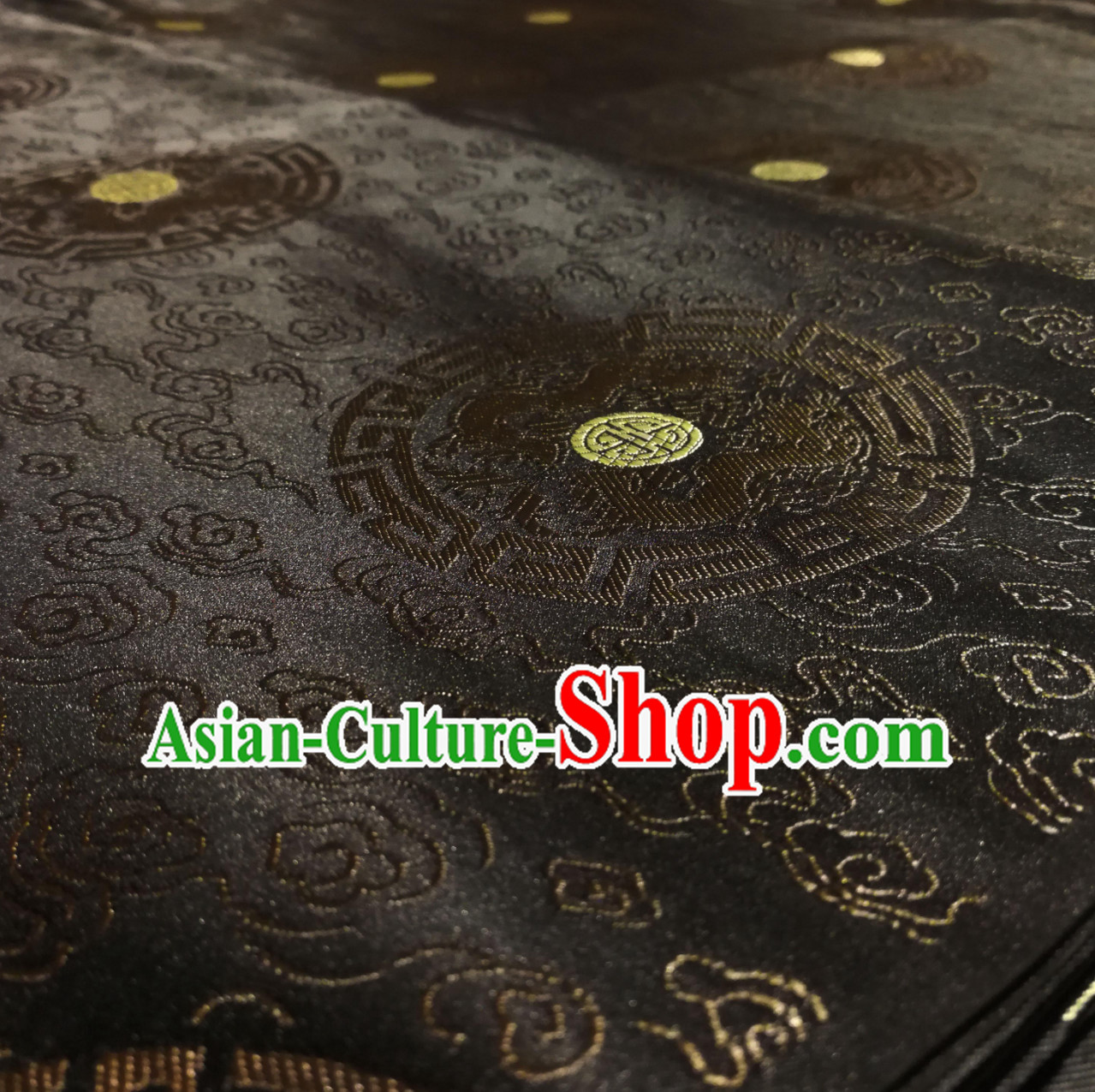 Black Color Chinese Royal Palace Style Traditional Round Dragon Pattern Design Brocade Fabric Silk Fabric Chinese Fabric Asian Material