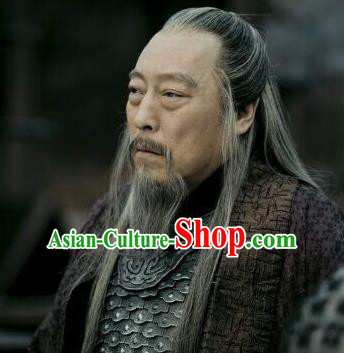 Chinese Ancient Opera Han Dynasty Chancellor Wig Beard Eyebrows, Traditional Chinese Beijing Opera Old Men Wig Sheath for Men