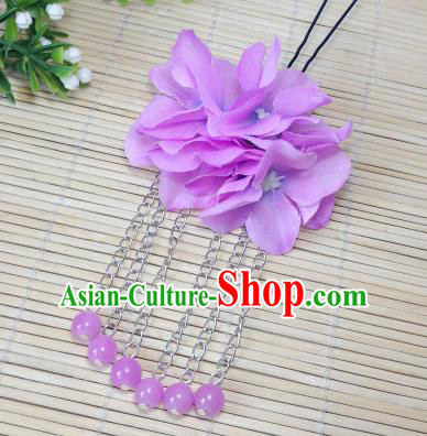 Traditional Chinese Ancient Classical Hair Accessories Lilac Flowers Beads Tassel Step Shake Bride Hairpins for Women