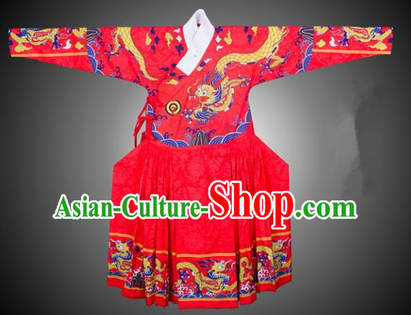 Asian China Ming Dynasty Swordsman Costume Printing Red Robe, Traditional Ancient Chinese Imperial Bodyguard Hanfu Clothing for Men
