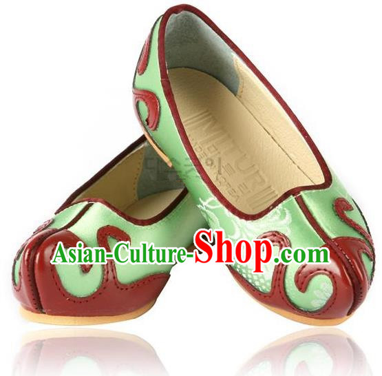 Traditional Korean National Embroidered Green Shoes, Asian Korean Hanbok Children Shoes for Boys