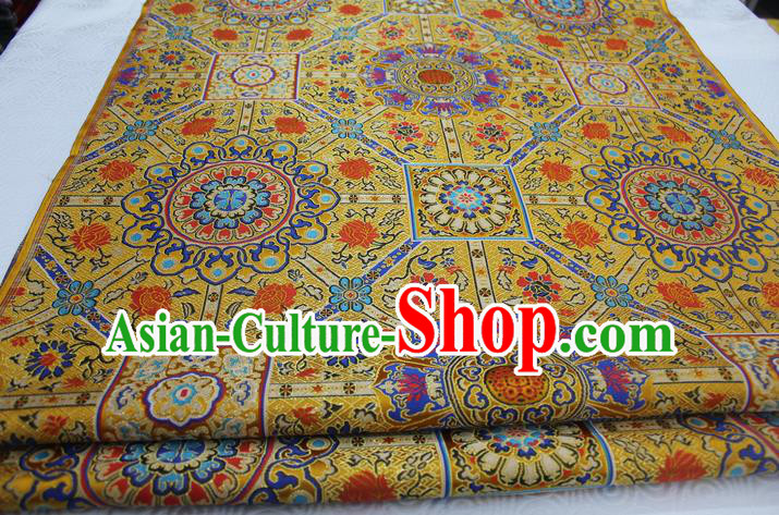 Chinese Traditional Ancient Costume Palace Pattern Mongolian Robe Yellow Brocade Tang Suit Fabric Hanfu Material