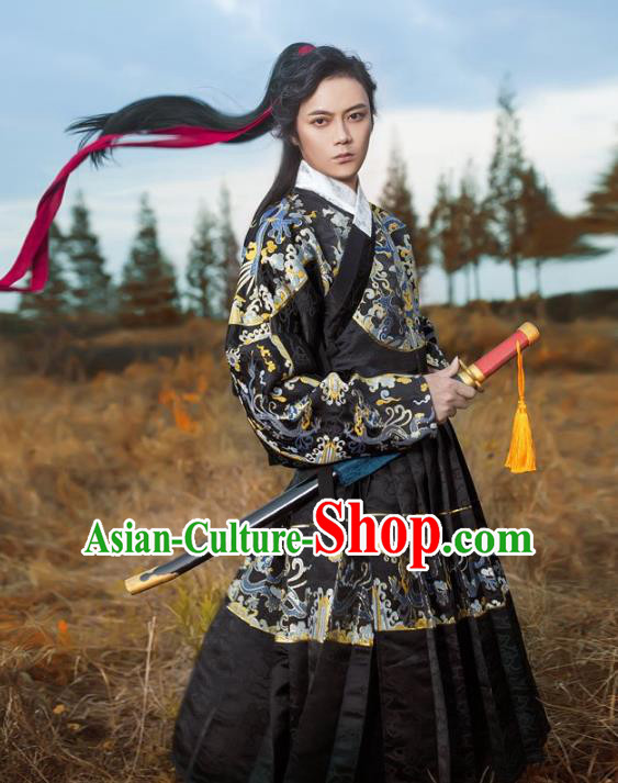 Traditional Chinese Ancient Ming Dynasty Blades Imperial Guard Hanfu Embroidered Fly Fish Clothing for Men