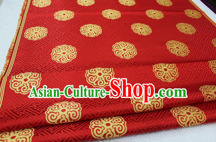 Chinese Traditional Ancient Costume Royal Palace Pattern Mongolian Robe Red Brocade Satin Fabric Hanfu Material