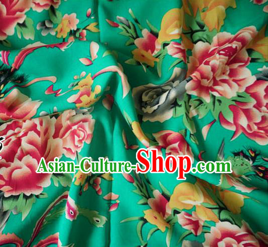 Chinese Traditional Royal Court Peony Pattern Green Cotton Fabric Ancient Costume Tang Suit Cheongsam Hanfu Material