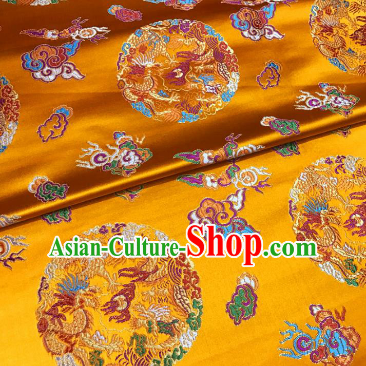 Chinese Traditional Palace Round Dragons Pattern Hanfu Yellow Brocade Fabric Ancient Costume Tang Suit Cheongsam Material