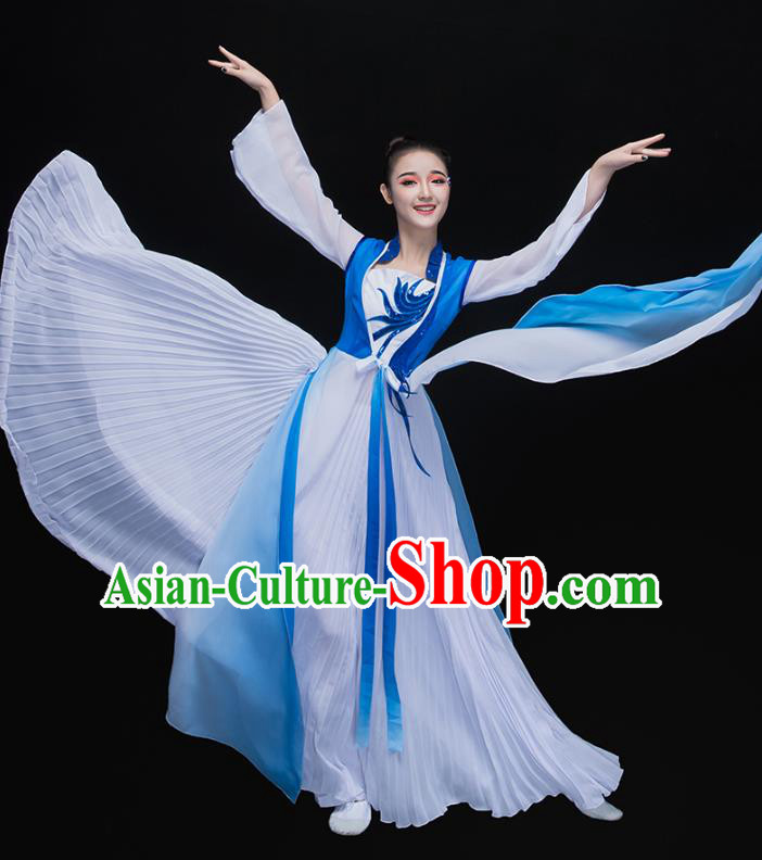 Traditional Chinese Classical Dance Embroidered Blue Costume, China Yangko Dance Dress Clothing for Women