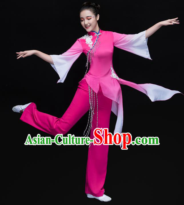 Traditional Chinese Classical Umbrella Dance Costume, China Folk Dance Yangko Pink Clothing for Women