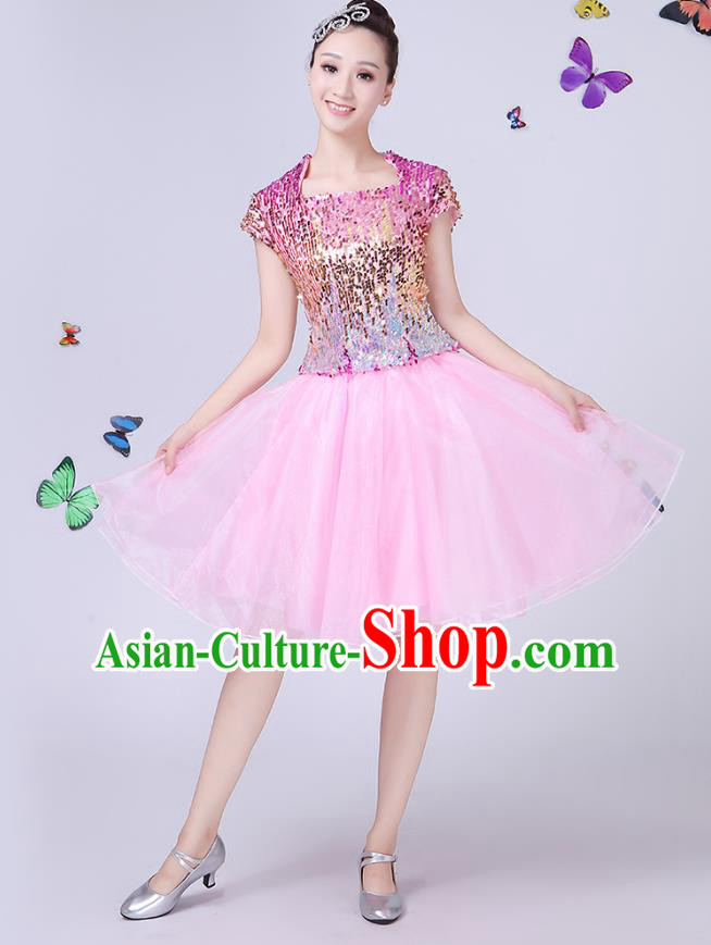 Traditional Chinese Modern Dance Opening Dance Jazz Dance Pink Dress Folk Dance Chorus Costume for Women