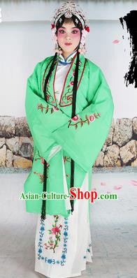 Chinese Beijing Opera Actress Costume Green Embroidered Cape, Traditional China Peking Opera Diva Embroidery Clothing