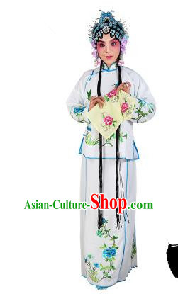 Chinese Beijing Opera Servant Girl Embroidered White Costume, China Peking Opera Actress Embroidery Clothing