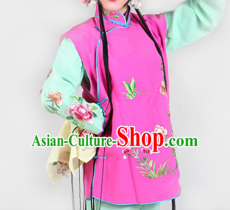 Chinese Beijing Opera Servant Girl Costume Embroidered Pink Mauve Vest, China Peking Opera Actress Embroidery Waistcoat Clothing