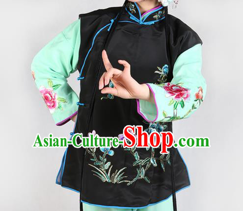 Chinese Beijing Opera Servant Girl Costume Embroidered Black Vest, China Peking Opera Actress Embroidery Waistcoat Clothing