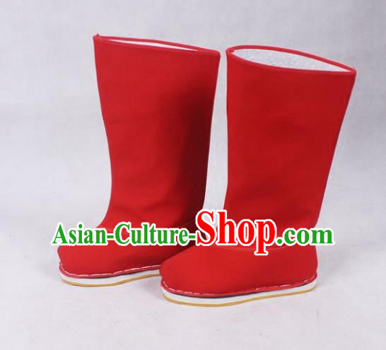 Asian Chinese Beijing Opera Minister Red Boots, Traditional China Peking Opera Chancellor Hanfu Shoes