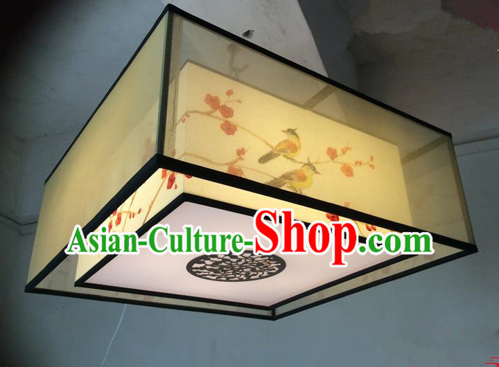 Traditional Chinese Handmade Sheepskin Painting Magpie Wintersweet Palace Lantern China Ceiling Square Palace Lamp