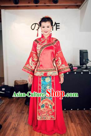 Ancient Chinese Costume Xiuhe Suits Chinese Style Wedding Dress Red Restoring Ancient Women Longfeng Dragon And Phoenix Flown Bride Toast Cheongsam