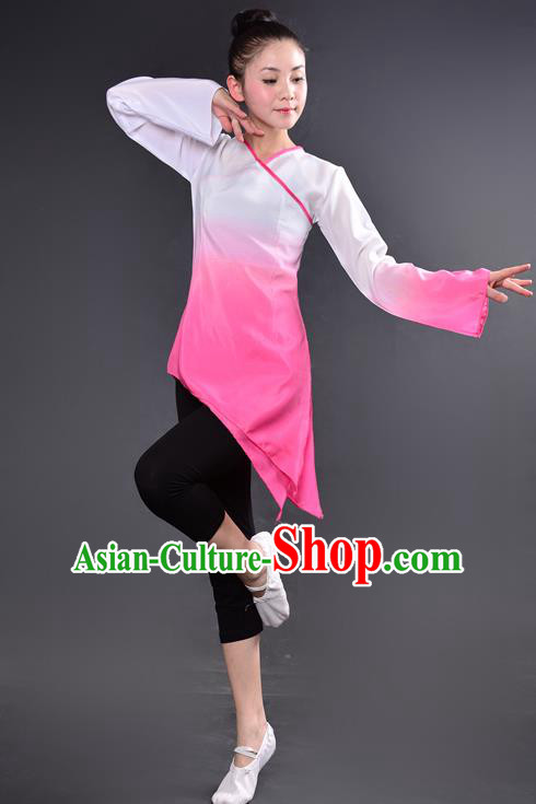 Traditional Chinese Yangge Fan Dancing Costume, China Folk Dance Yangko Dance Pink Dress For Women